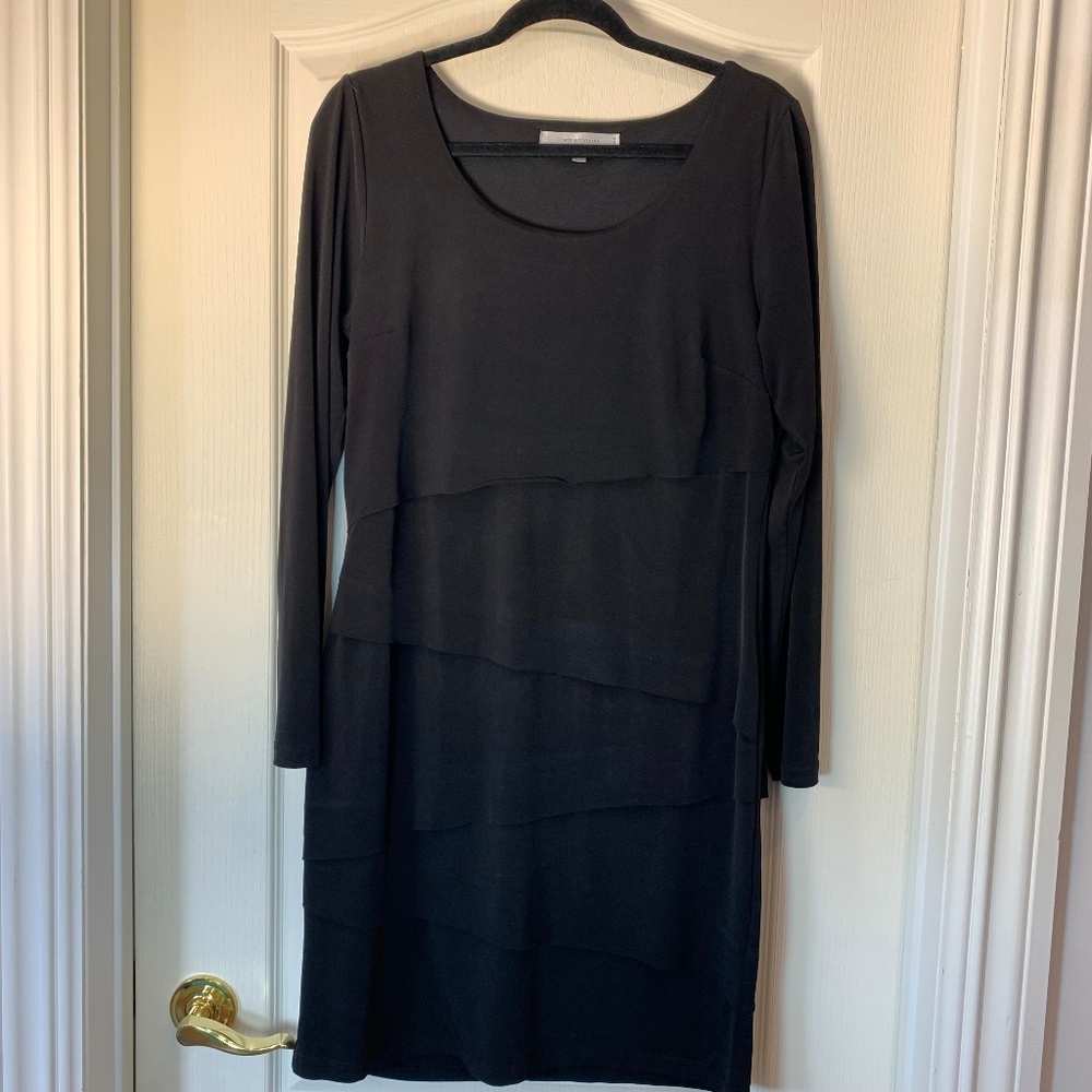 Contemporaine‎ by Simons Black Tiered Long Sleeve Dress – Comfy Minimal Chic – L